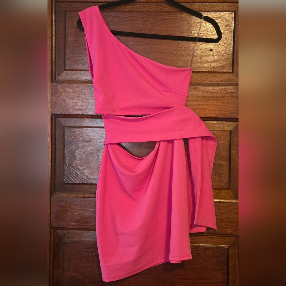 Blue Blush Vibrant Pink One-Shoulder Dress